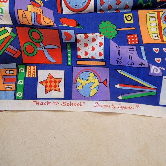 Cotton Fabric Back to School Books Pencils Clocks Apples 63x42 Logantex - Picture 7 of 10